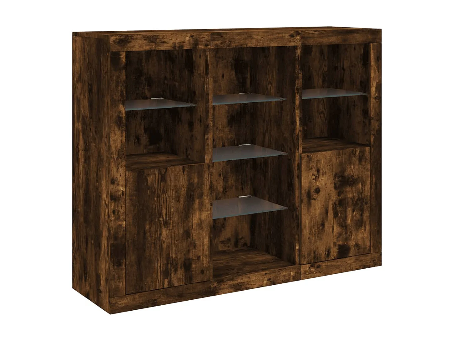 Credenze | Buffet | Armadi con Luci LED 3 pz Rovere Fumo in Legno Multistrato