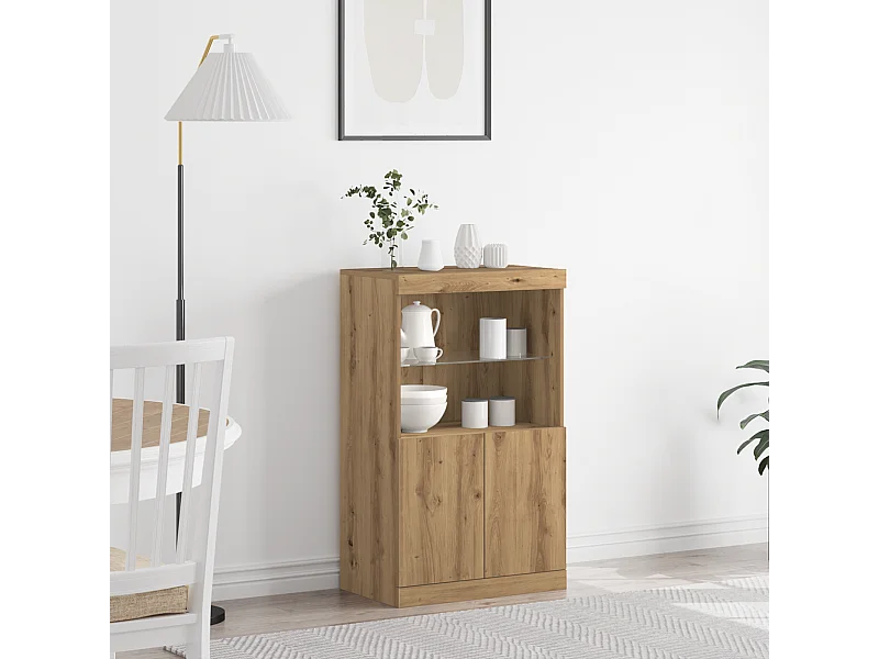 Buffet | Bahut | Meuble de rangement avec lumières LED Chêne Artisan 60x37x100 cm