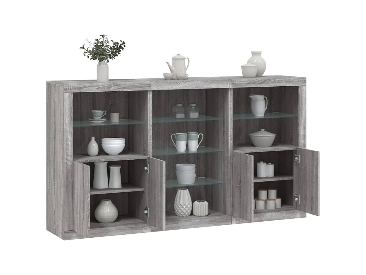 Credenza | Buffet | Armadio con Luci LED Grigio Sonoma 181,5x37x100 cm