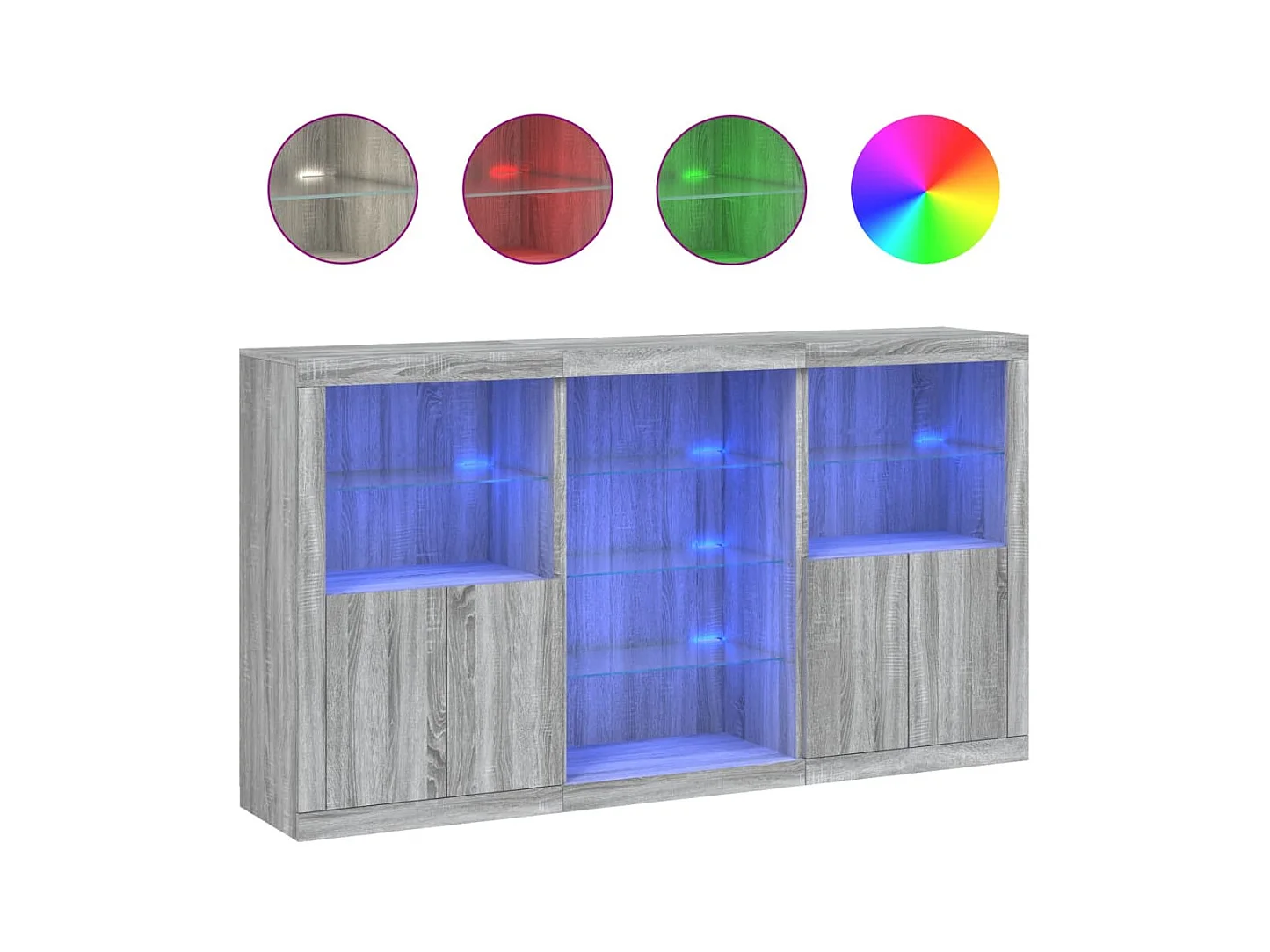 Credenza | Buffet | Armadio con Luci LED Grigio Sonoma 181,5x37x100 cm