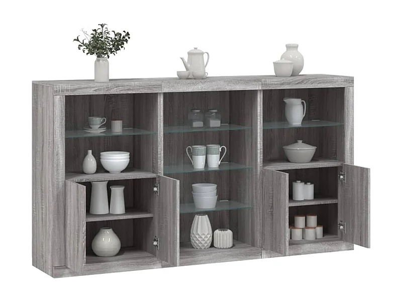 Buffet | Bahut | Meuble de rangement avec lumières LED sonoma gris 181,5x37x100 cm