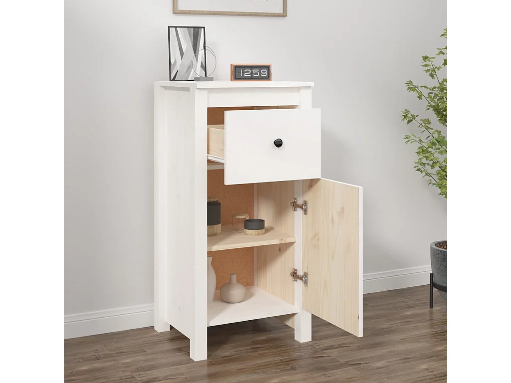 Buffet | Bahut | Meuble de rangement blanc 40x35x80 cm bois massif de pin