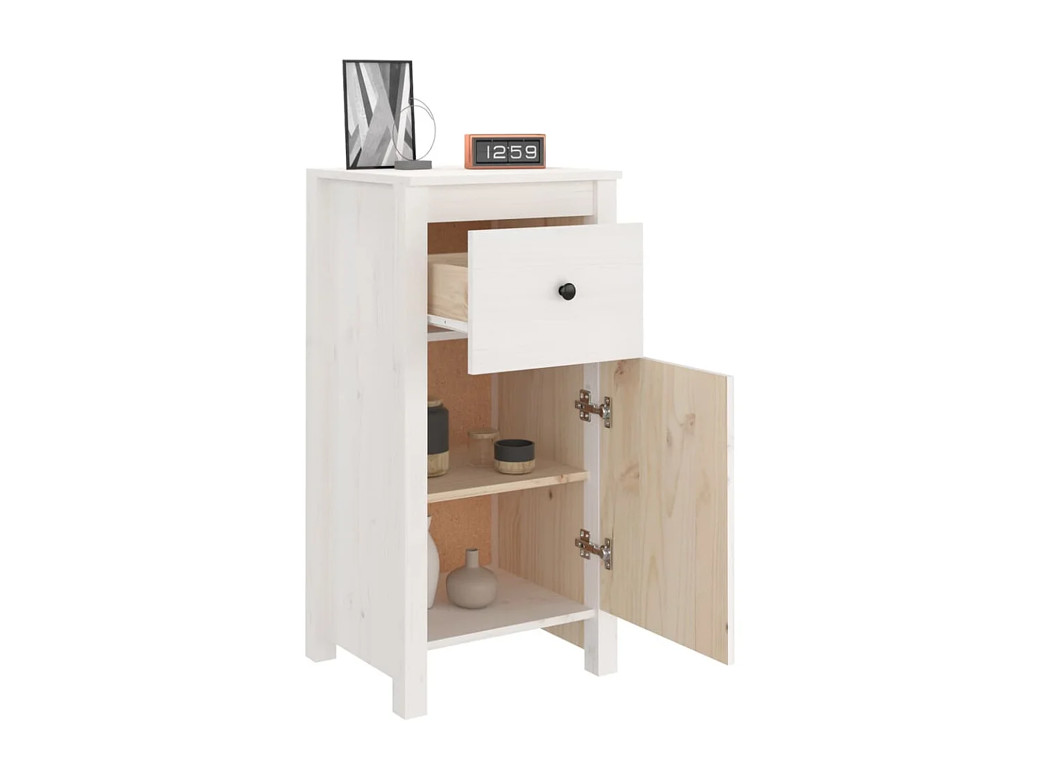 Buffet | Bahut | Meuble de rangement blanc 40x35x80 cm bois massif de pin