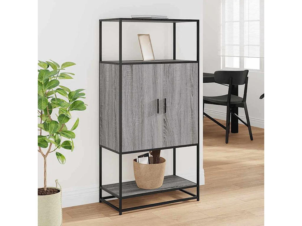 Buffet | Bahut | Meuble de rangement haut sonoma gris 68x35x139 cm bois d'ingénierie et métal