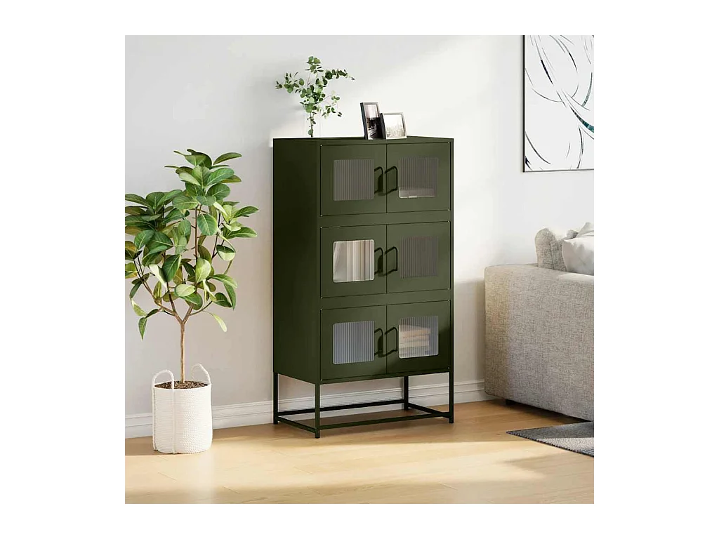 Buffet | Bahut | Meuble de rangement haut vert olive 68x39x123 cm acier