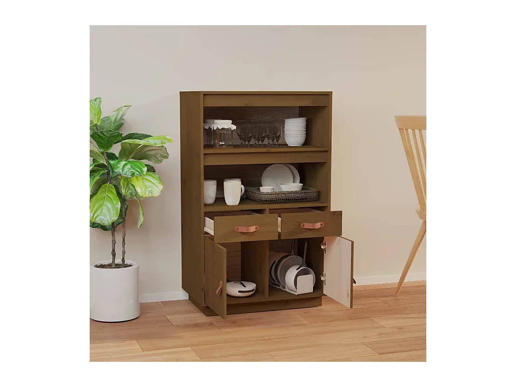 Buffet | Bahut | Meuble de rangement haut Marron miel 67x40x108,5 cm Bois massif de pin