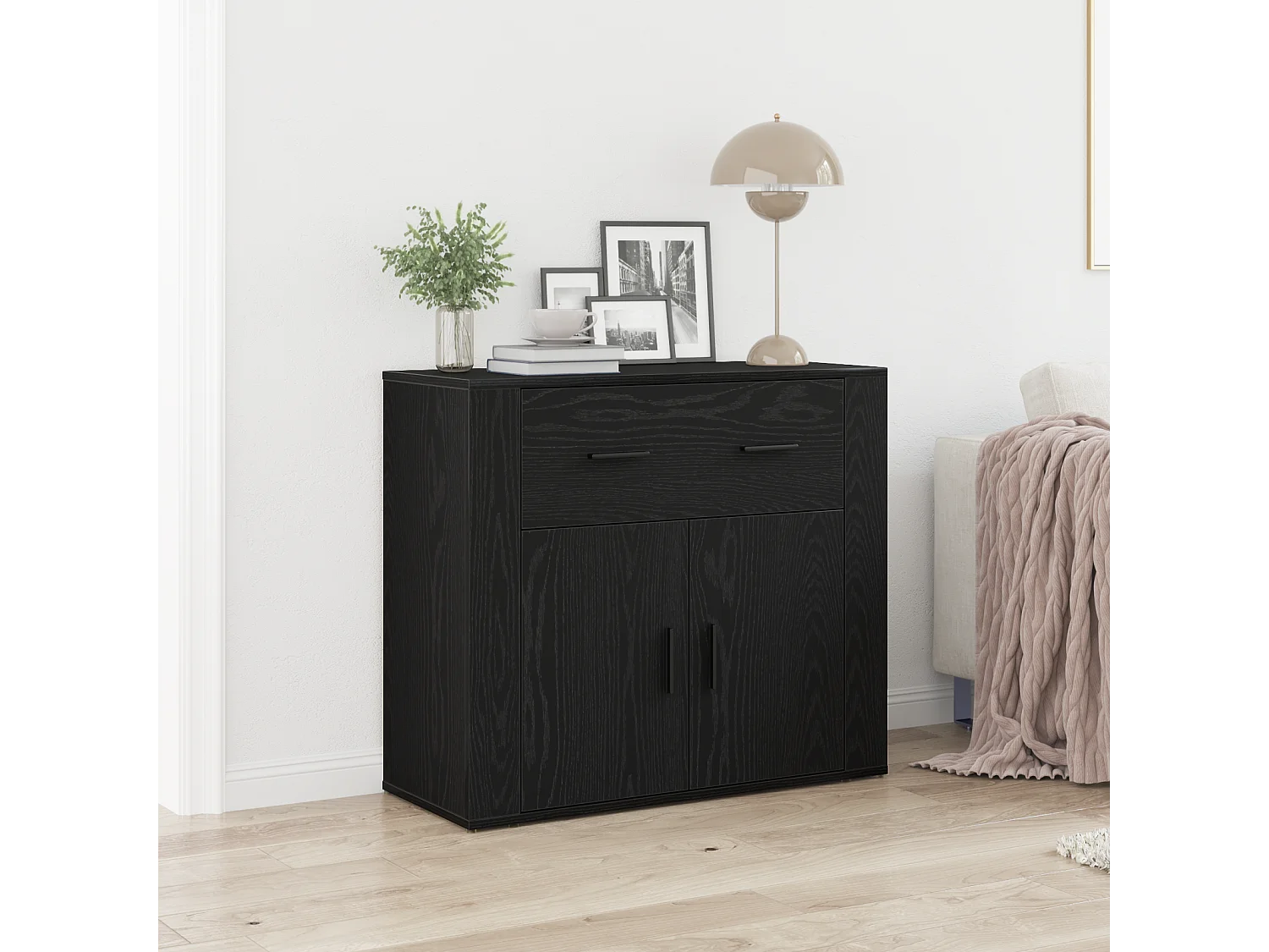 Buffet | Bahut | Meuble de rangement Noir Chêne 80x33x70 cm Bois d'ingénierie