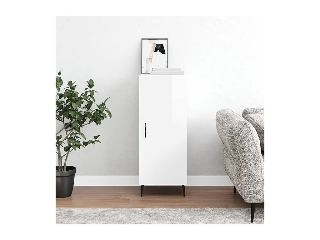 Credenza | Buffet | Armadio Bianco Lucido 34,5x34x90 cm in Legno Multistrato