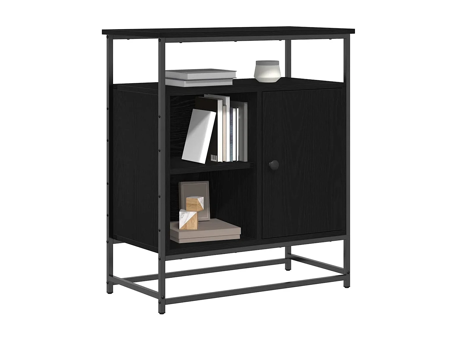 Buffet | Bahut | Meuble de rangement Noir Chêne 69x35x80 cm Bois d'ingénierie et Acier