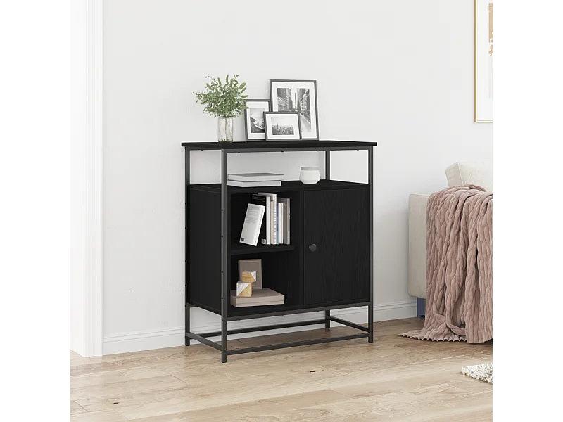 Buffet | Bahut | Meuble de rangement Noir Chêne 69x35x80 cm Bois d'ingénierie et Acier