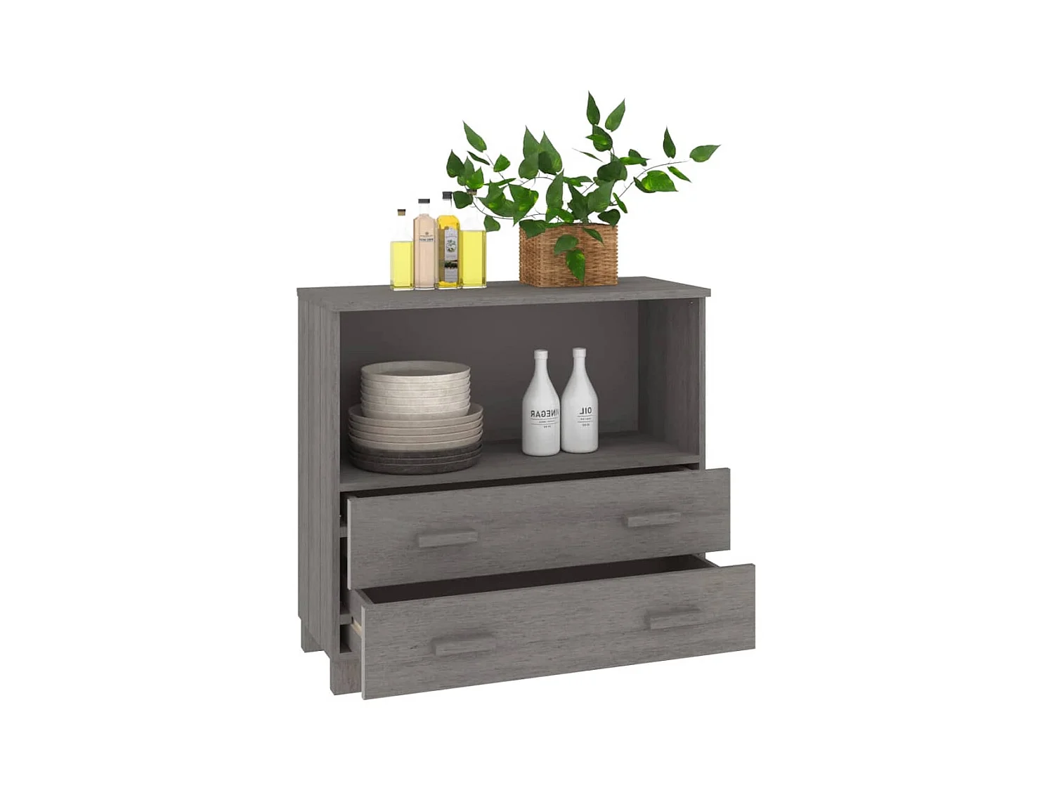 Credenza | Buffet | Armadio HAMAR Grigio Chiaro 85x35x80 cm Legno Massello di Pino
