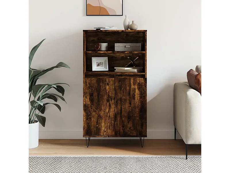 Buffet | Bahut | Meuble de rangement haut Chêne fumé 60x36x110 cm Bois d'ingénierie