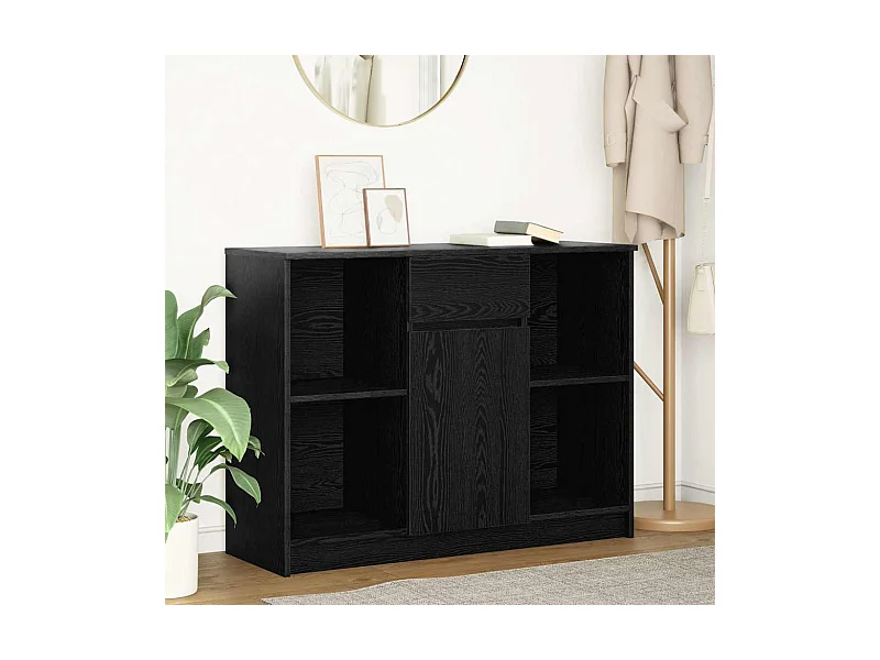 Credenza | Buffet | Armadio con Cassetto Rovere Nero 101x35x76cm Legno Multistrato