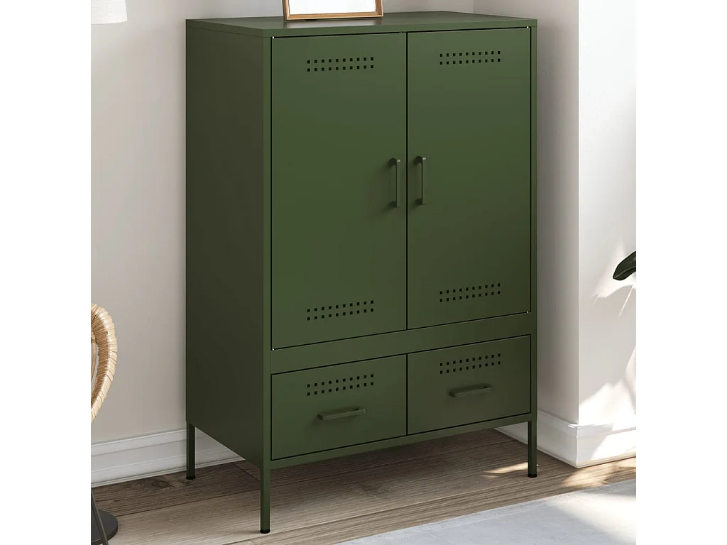 Buffet | Commode à tiroir | Meuble de rangement haut vert olive 68x39x101,5 cm acier