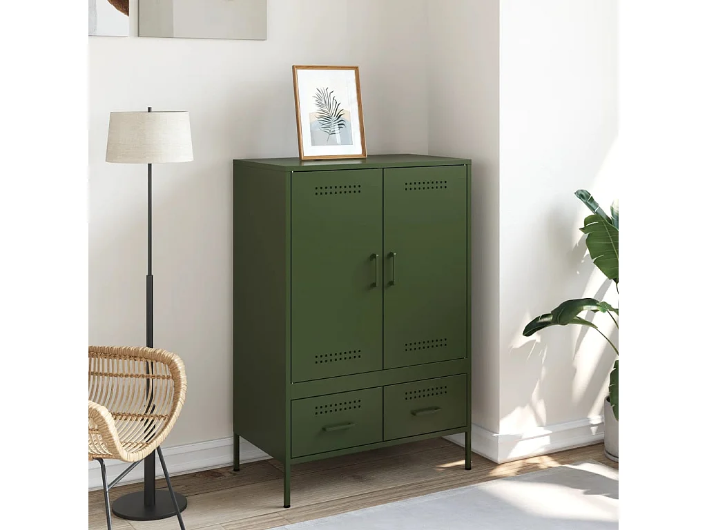 Buffet | Commode à tiroir | Meuble de rangement haut vert olive 68x39x101,5 cm acier