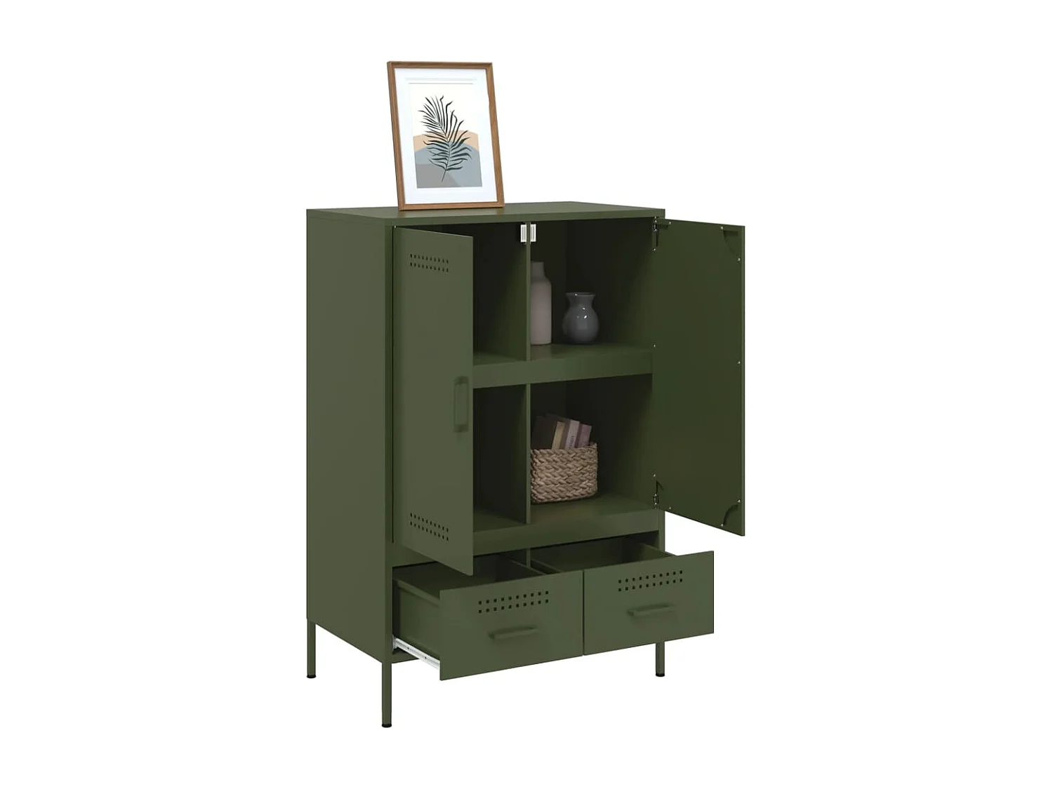 Buffet | Commode à tiroir | Meuble de rangement haut vert olive 68x39x101,5 cm acier