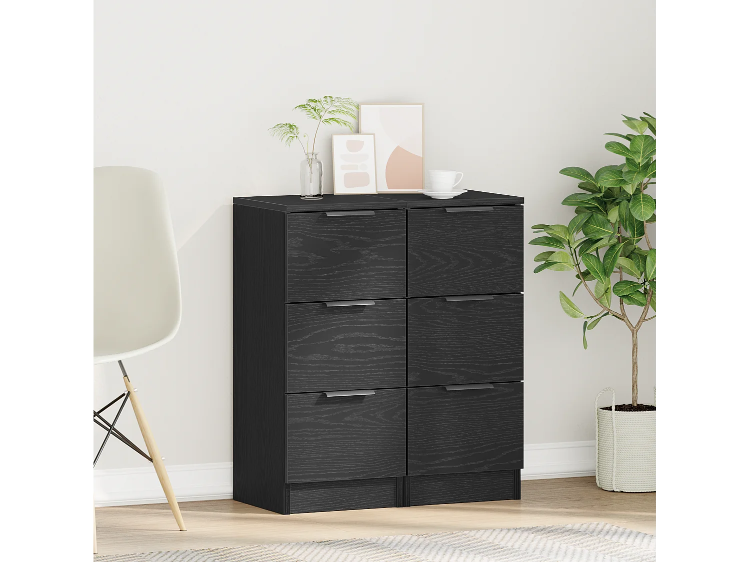 Buffet | Commode à tiroir | Meuble de rangements | Bahuts | Meuble de rangement 2 pcs Chêne Noir 30x30x70 cm Bois d'ingénierie