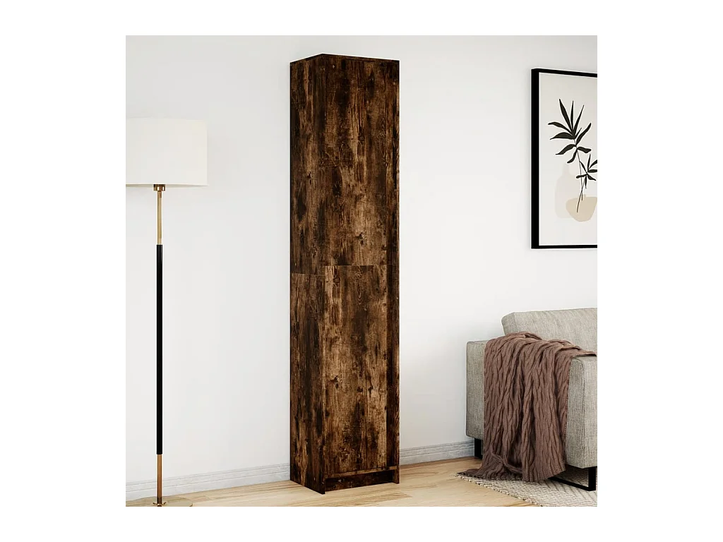 Buffet | Bahut | Meuble de rangement haut LED chêne fumé 41,5x32,5x200 cm bois d’ingénierie