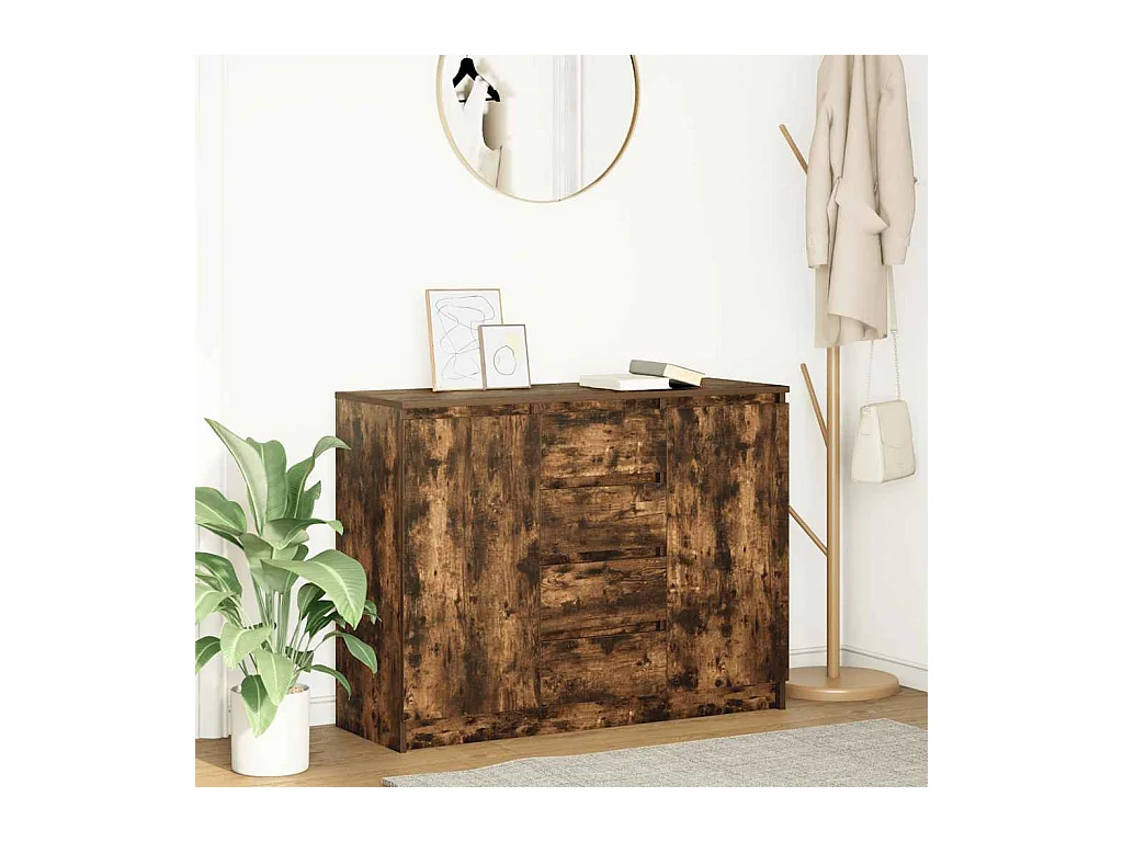 Buffet | Commode à tiroir | Meuble de rangement avec tiroirs chêne fumé 100,5x35x76 cm bois d'ingénierie