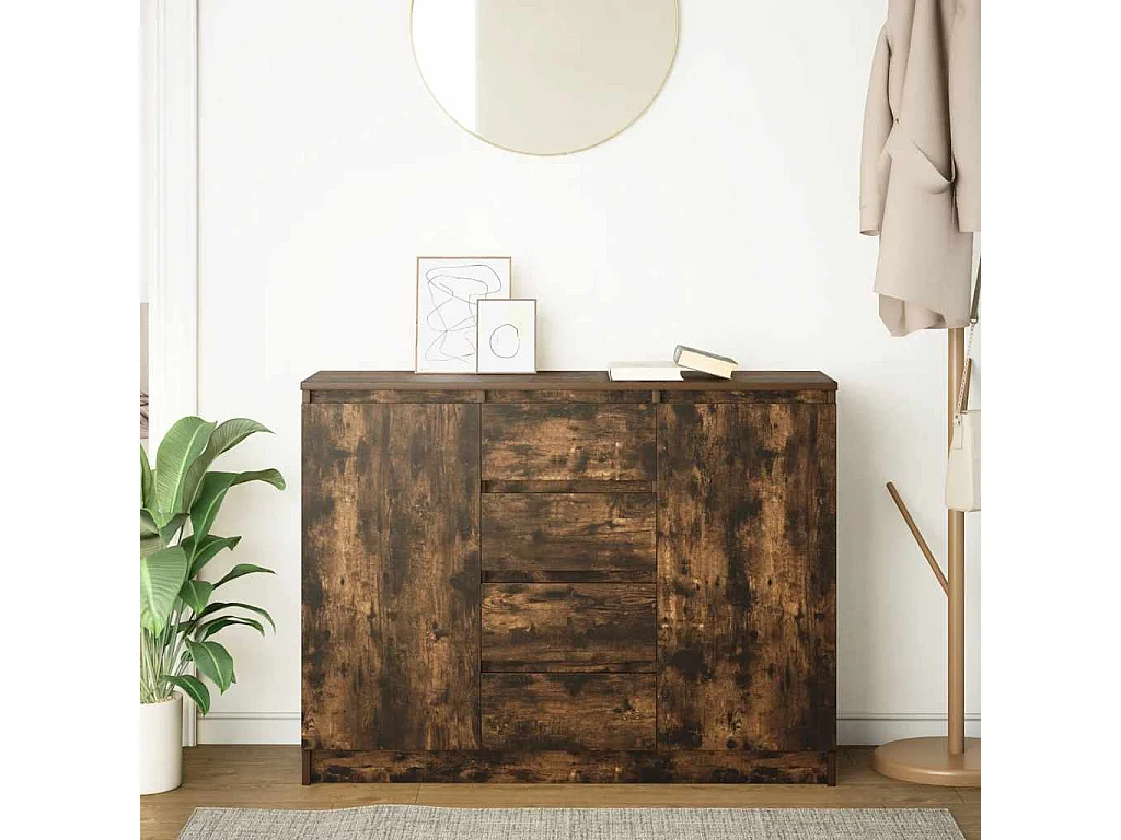 Buffet | Commode à tiroir | Meuble de rangement avec tiroirs chêne fumé 100,5x35x76 cm bois d'ingénierie