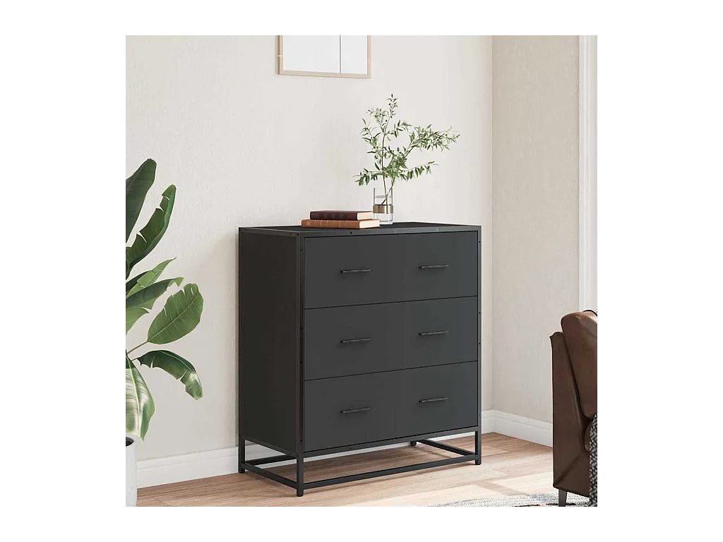 Buffet | Commode à tiroir | Meuble de rangement noir 68x35x76 cm bois d'ingénierie et métal