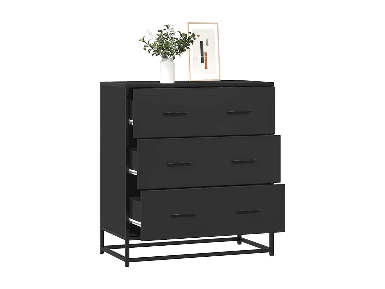 Buffet | Commode à tiroir | Meuble de rangement noir 68x35x76 cm bois d'ingénierie et métal