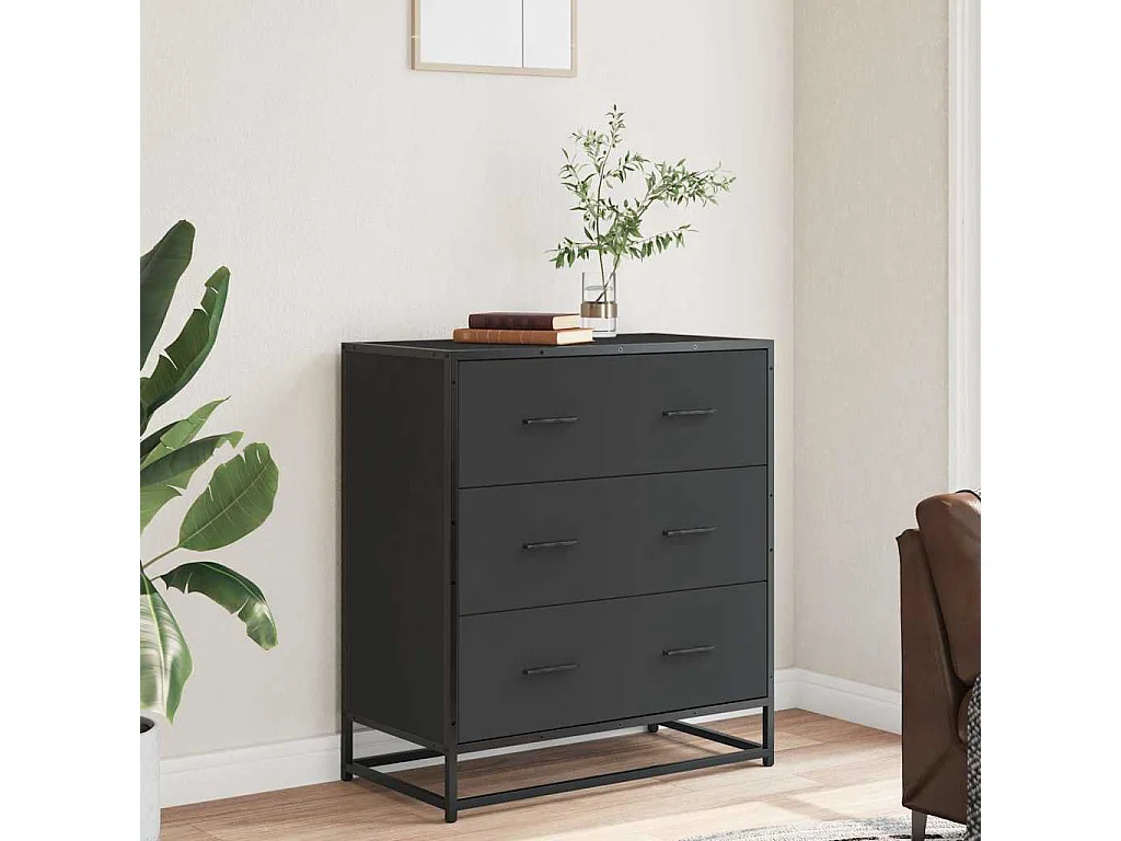 Buffet | Commode à tiroir | Meuble de rangement noir 68x35x76 cm bois d'ingénierie et métal
