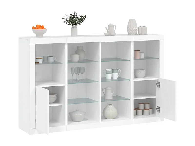 Buffets | Bahuts | Meuble de rangement avec lumières LED 3 pcs blanc bois d'ingénierie