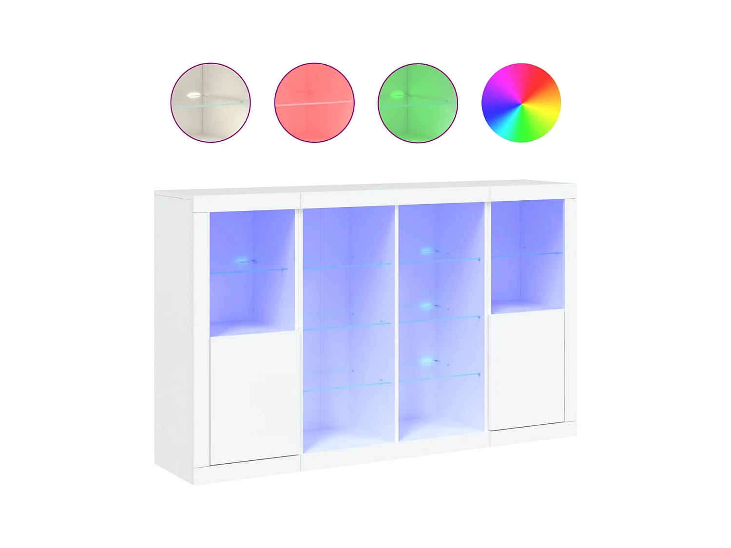 Buffets | Bahuts | Meuble de rangement avec lumières LED 3 pcs blanc bois d'ingénierie