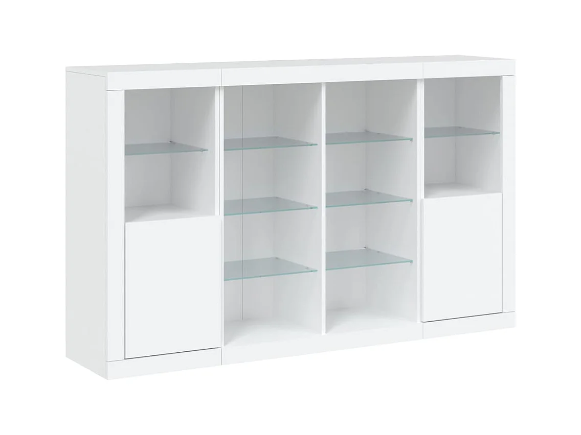 Buffets | Bahuts | Meuble de rangement avec lumières LED 3 pcs blanc bois d'ingénierie