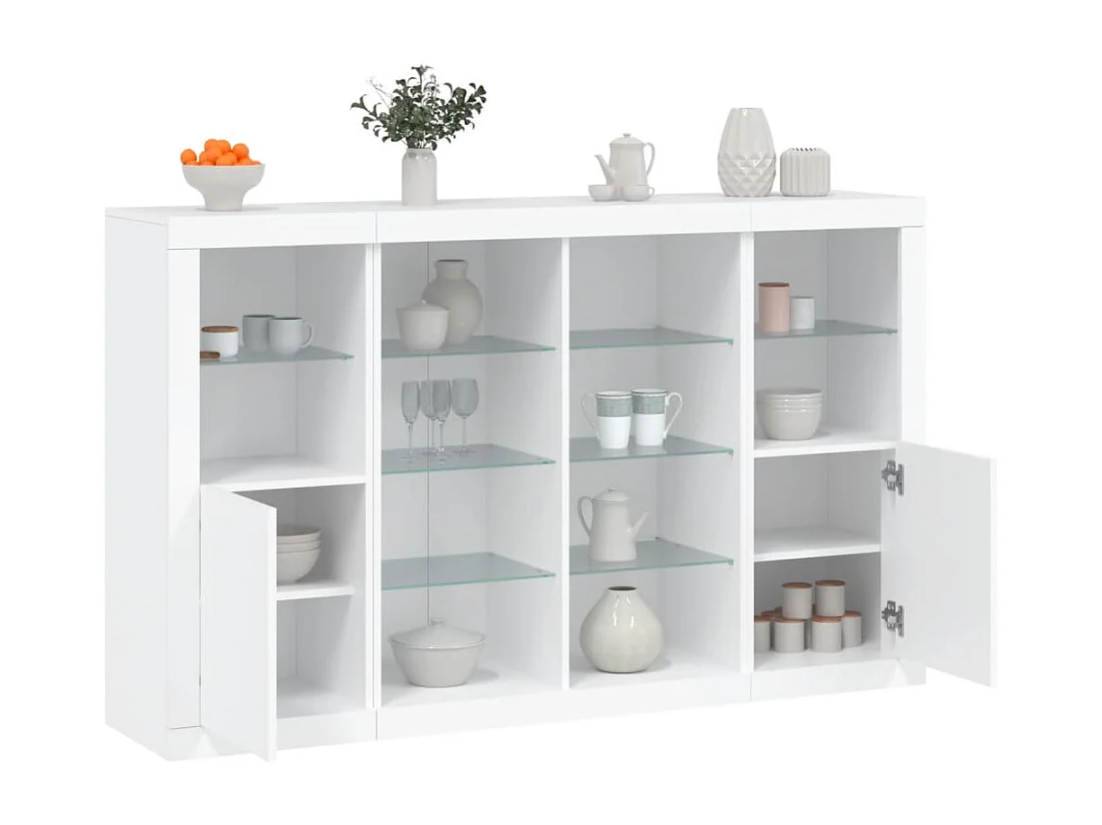 Credenze | Buffet | Armadi con Luci LED 3 pz Bianche in Legno Multistrato