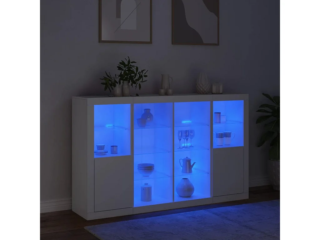 Credenze | Buffet | Armadi con Luci LED 3 pz Bianche in Legno Multistrato