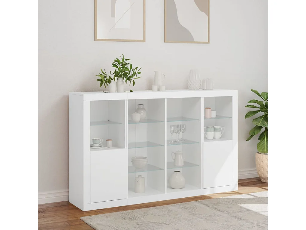 Credenze | Buffet | Armadi con Luci LED 3 pz Bianche in Legno Multistrato