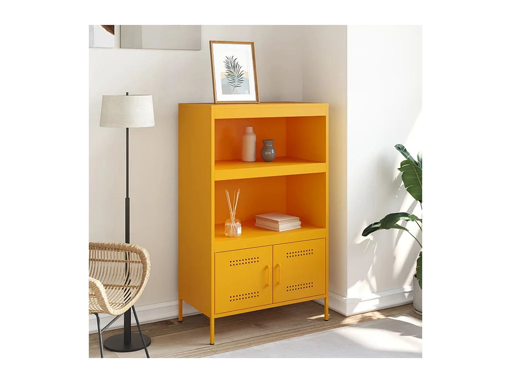 Buffet | Bahut | Meuble de rangement haut jaune moutarde 68x39x113 cm acier