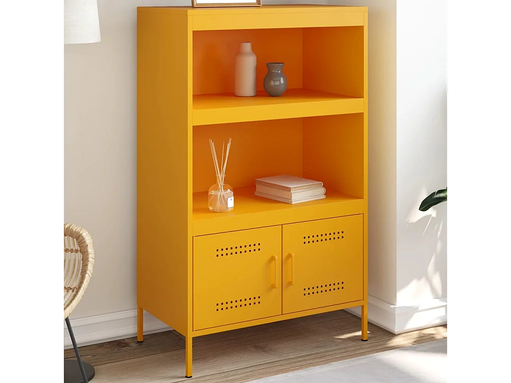 Buffet | Bahut | Meuble de rangement haut jaune moutarde 68x39x113 cm acier