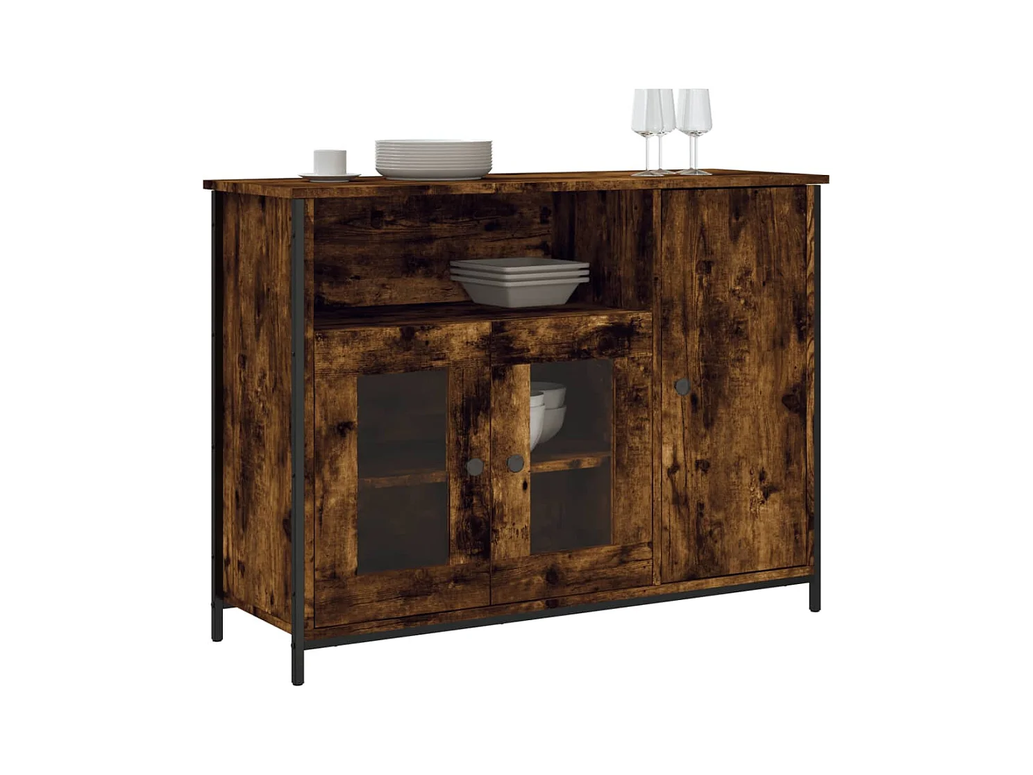 Credenza | Buffet | Armadio Rovere Fumo 100x35x75 cm in Legno Multistrato