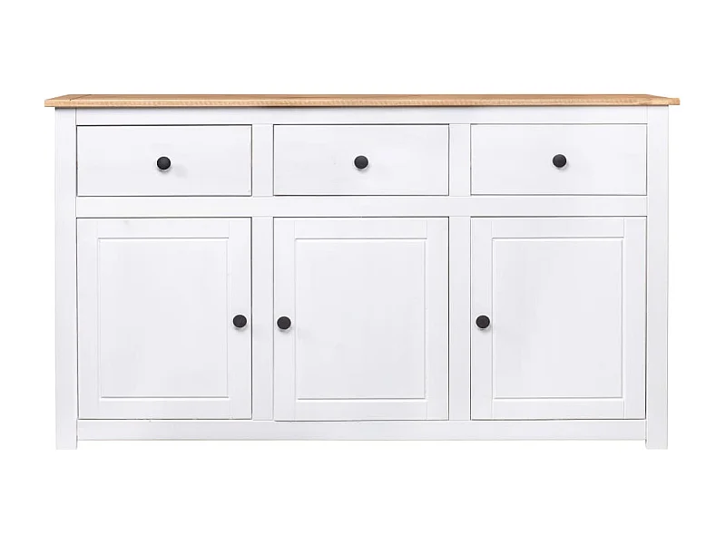 Buffet | Commode à tiroir | Meuble de rangement Blanc 135x40x80 cm Pin solide Gamme Panama