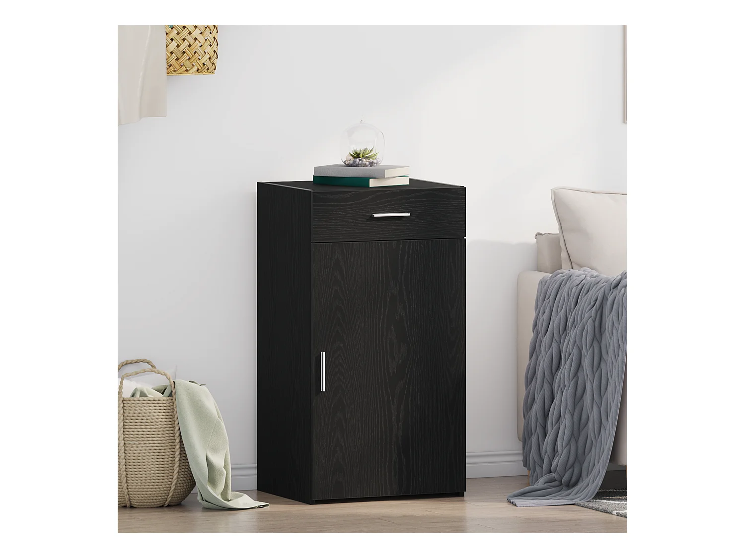 Credenza | Buffet | Armadio Nero Rovere 30x42,5x93 cm Legno Ingegnerizzato