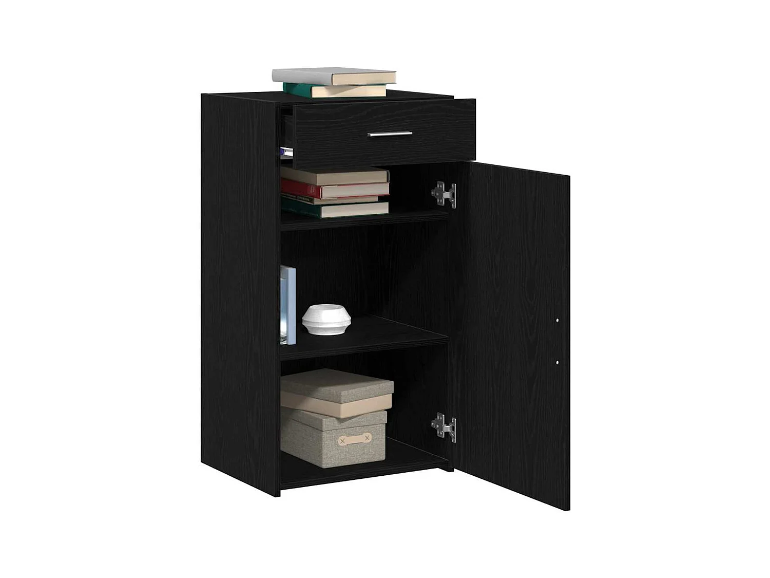 Credenza | Buffet | Armadio Nero Rovere 30x42,5x93 cm Legno Ingegnerizzato