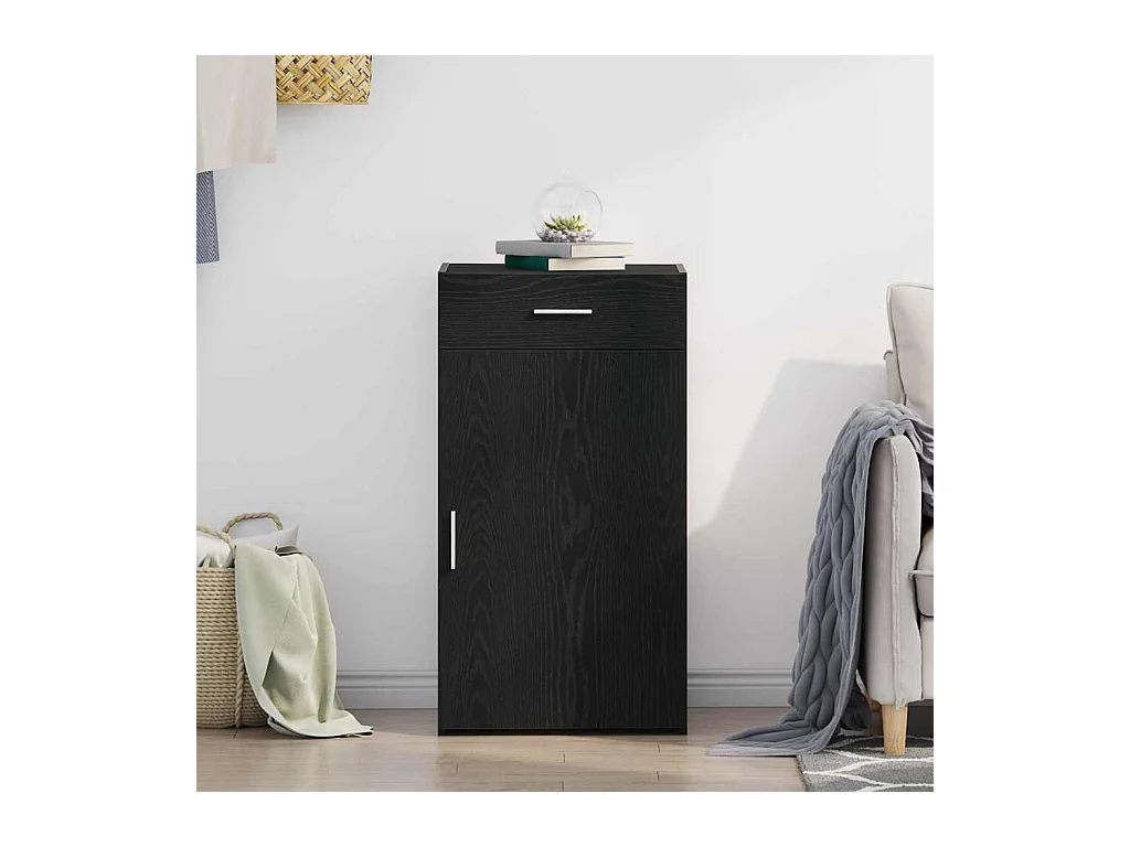 Credenza | Buffet | Armadio Nero Rovere 30x42,5x93 cm Legno Ingegnerizzato