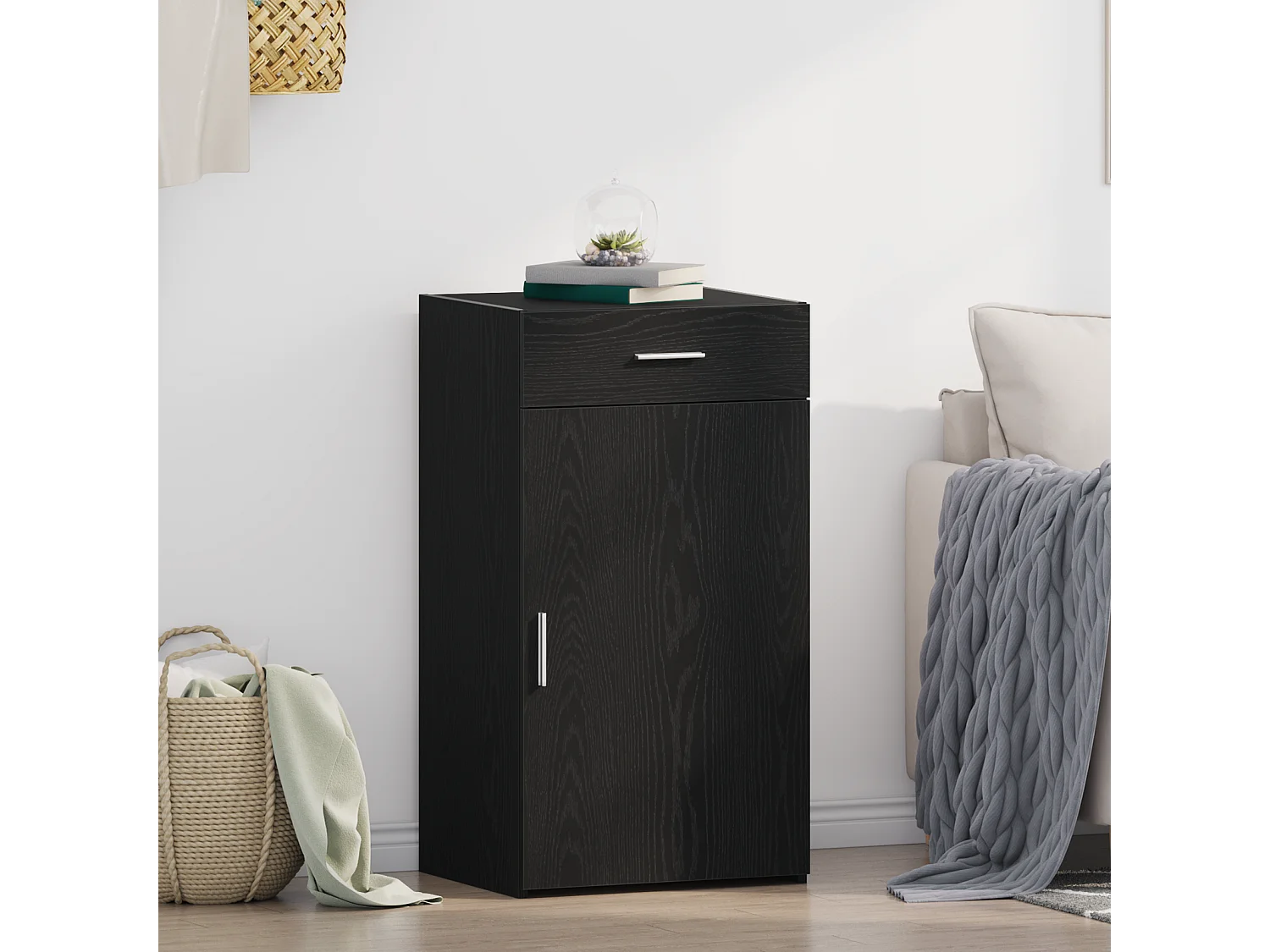 Buffet | Bahut | Meuble de rangement Noir Chêne 30x42,5x93 cm Bois d'ingénierie