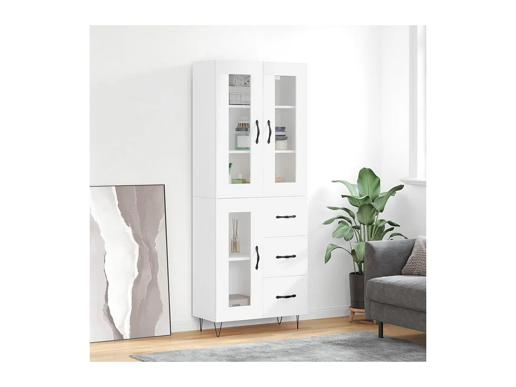 Credenza | Buffet | Armadio Bianca 69,5x34x180 cm in Legno Multistrato