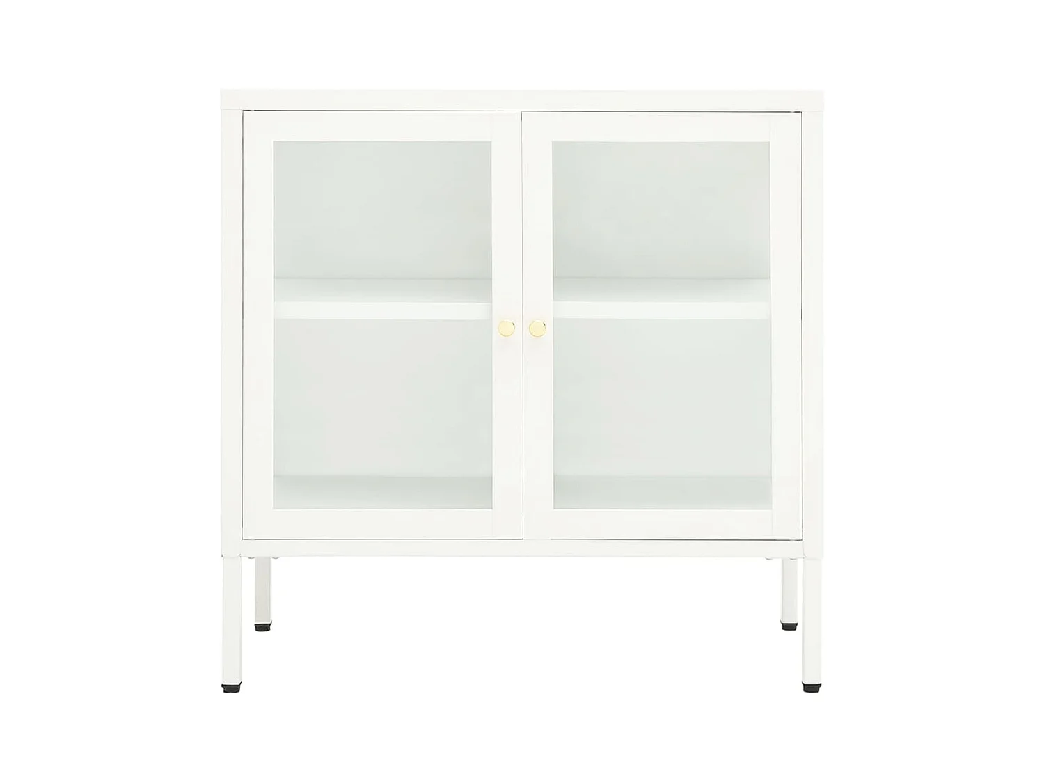 Credenza | Buffet | Armadio Bianca 70x35x70 cm in Acciaio e Vetro