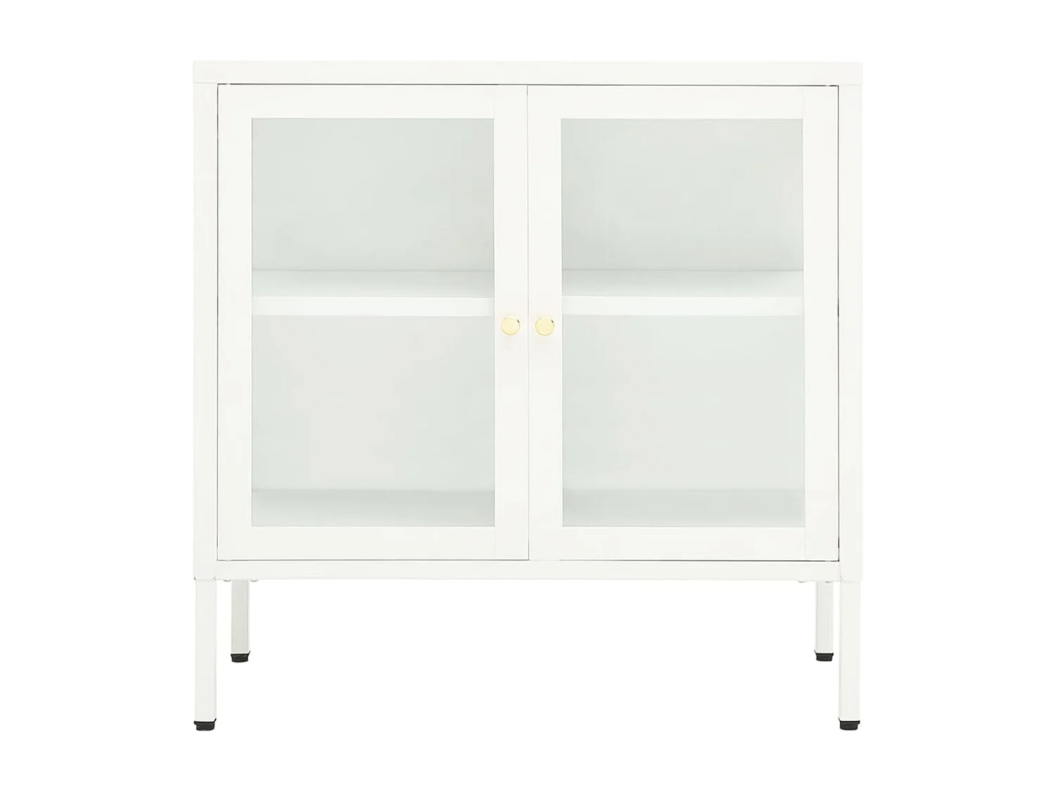 Credenza | Buffet | Armadio Bianca 70x35x70 cm in Acciaio e Vetro