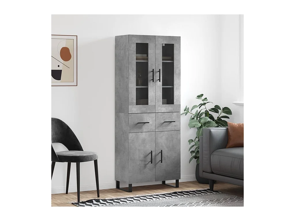 Buffet | Bahut | Meuble de rangement haut Gris béton 69,5x34x180 cm Bois d'ingénierie