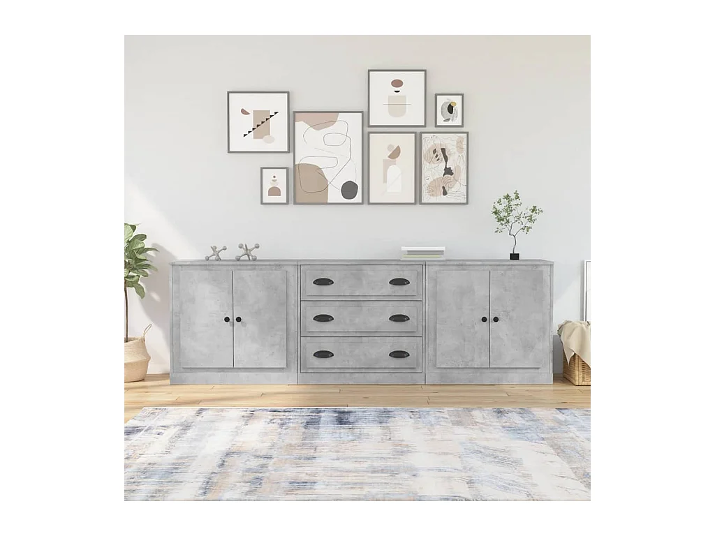 Credenze | Buffet | Armadi 3 pz Grigio Cemento in Legno Multistrato