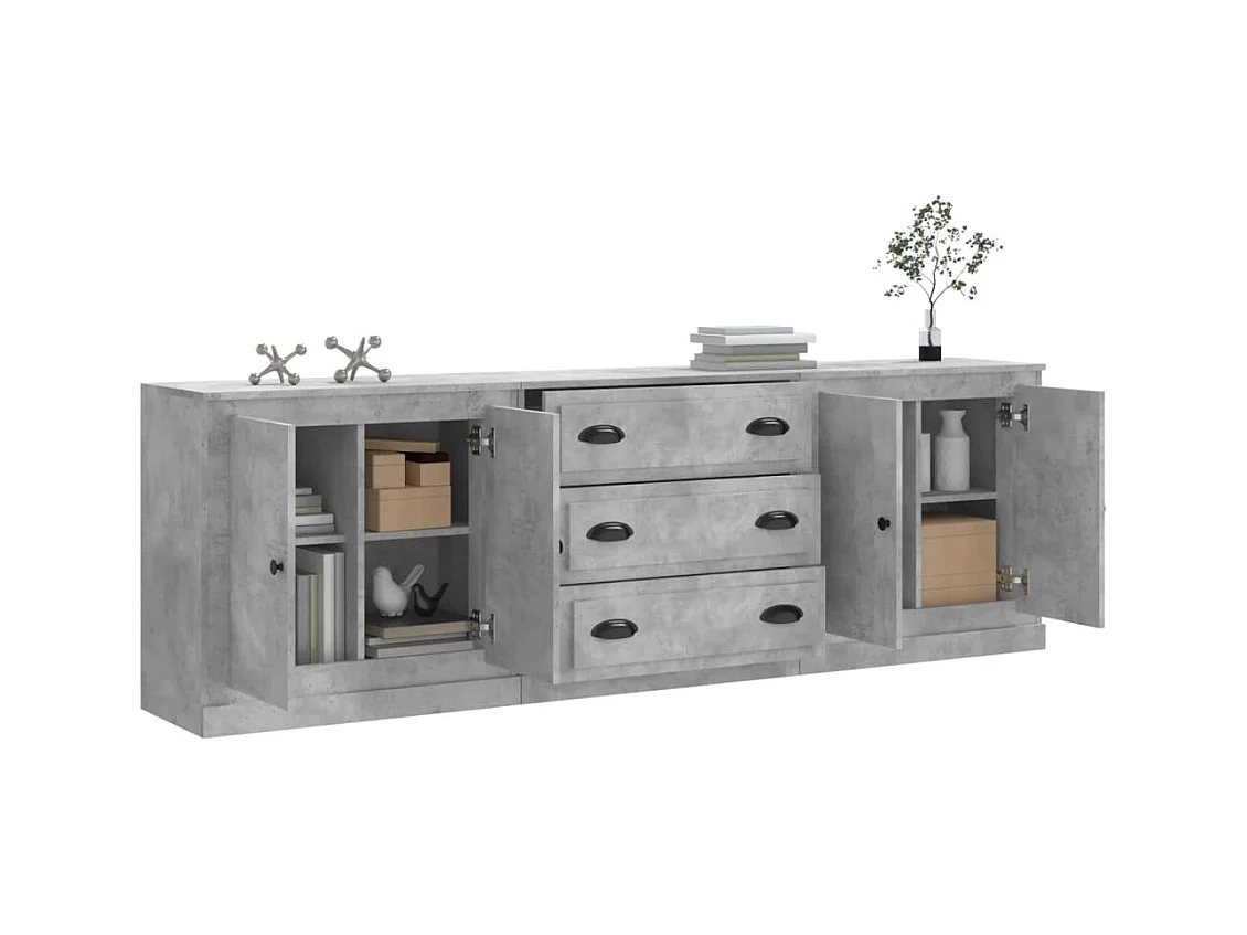 Credenze | Buffet | Armadi 3 pz Grigio Cemento in Legno Multistrato
