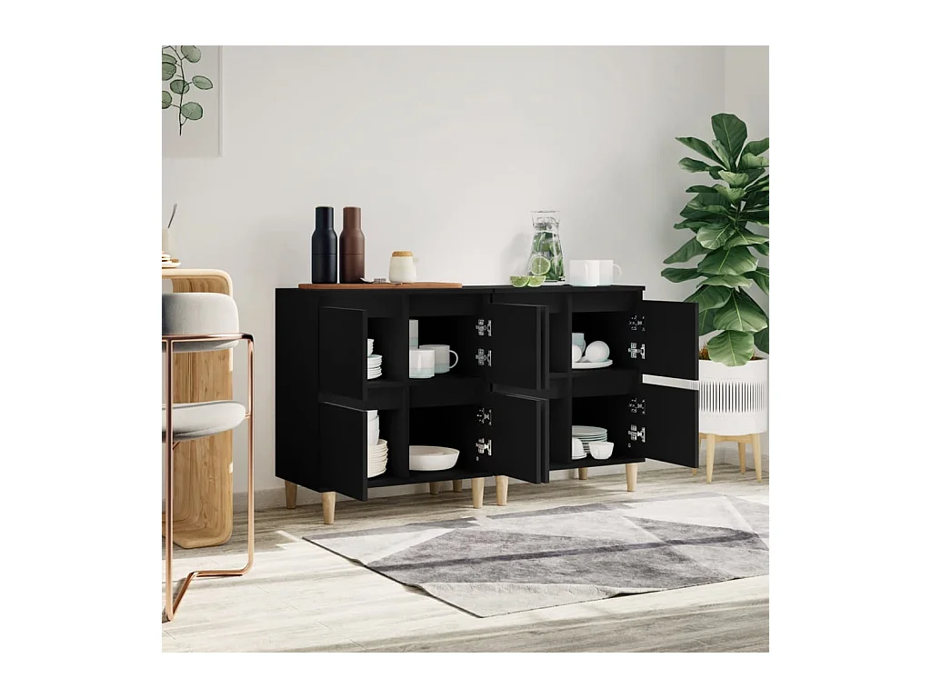 Buffets | Bahuts | Meuble de rangement 2 pcs noir 60x35x70 cm bois d'ingénierie