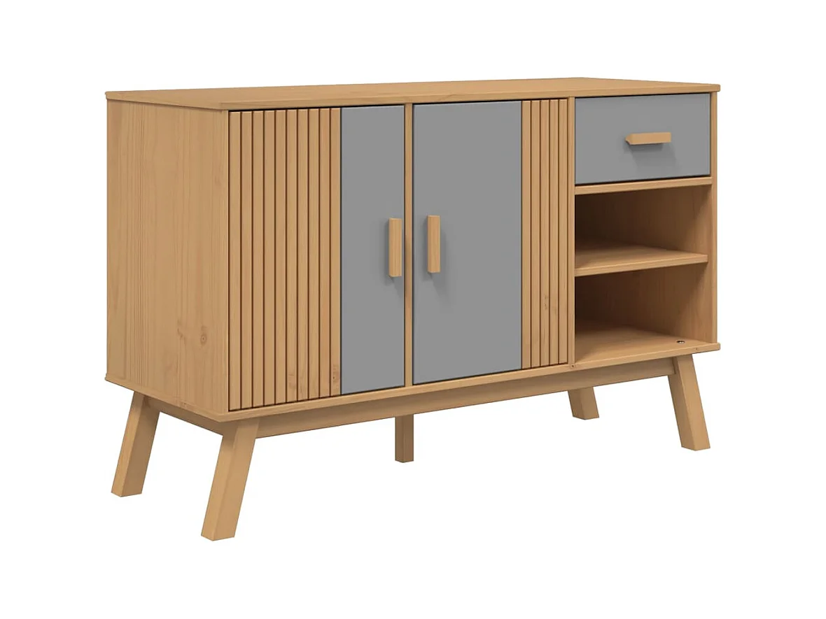 Credenza | Buffet | Armadio OLDEN Grigia e Marrone 114x43x73,5 cm Massello di Pino