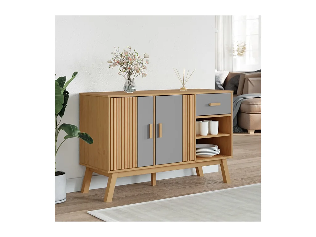 Credenza | Buffet | Armadio OLDEN Grigia e Marrone 114x43x73,5 cm Massello di Pino